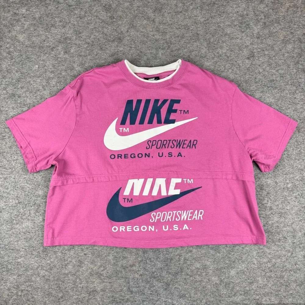 Nike Sportswear Sneaker10 Icon Clash Oregon Crop T-Shirt Pink Womens Medium M *